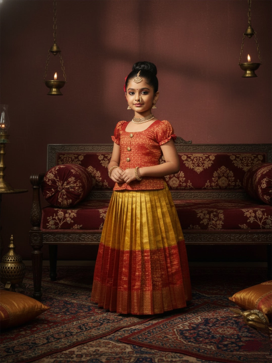 Red & Yellow Pattu Pavadai — Pure Kanchipuram Silk