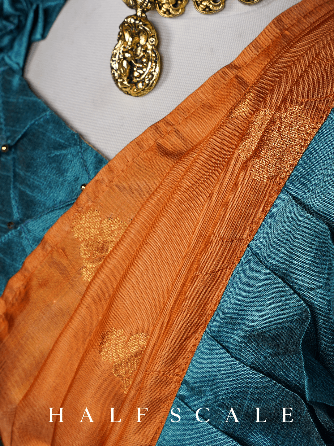 Orange Nauvari Saree with Blue Frills