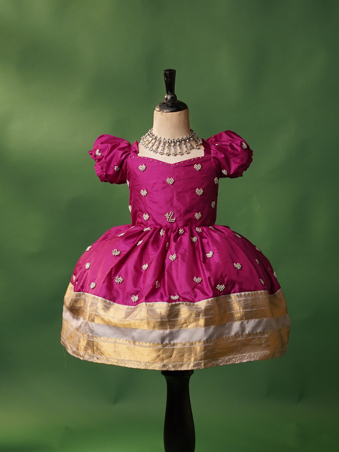 Kids Dark Pink Pure Silk Gown with Heart Embroidery – Elegant