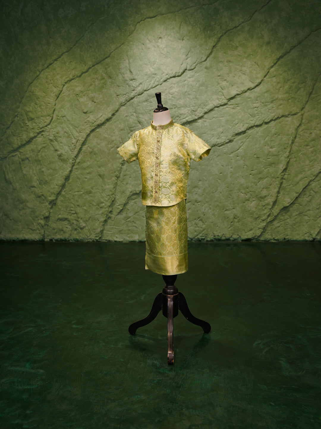 Pastel Green Kanchipuram Silk Shirt & Dhoti Set