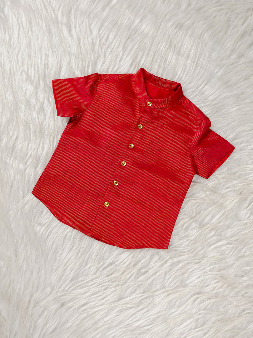 Classic Varnam Silk Dhoti Set – Mango Gold & Vermilion Red