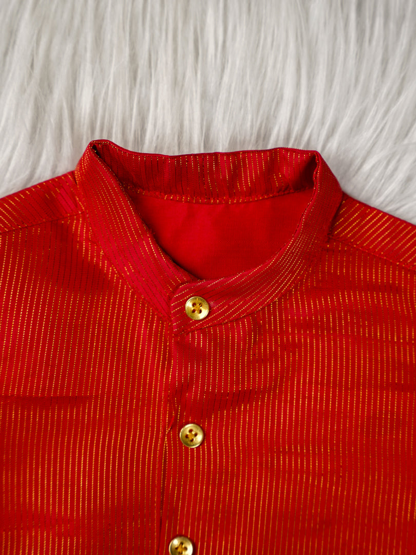 Classic Varnam Silk Dhoti Set – Mango Gold & Vermilion Red
