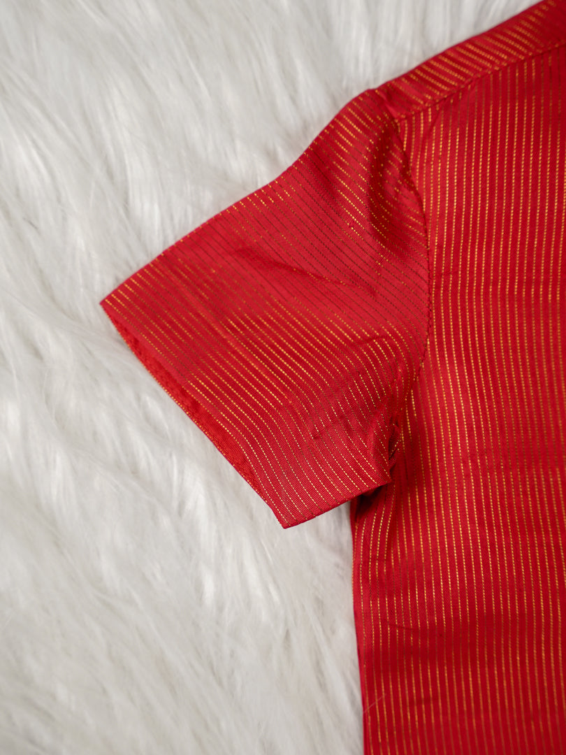 Classic Varnam Silk Dhoti Set – Mango Gold & Vermilion Red