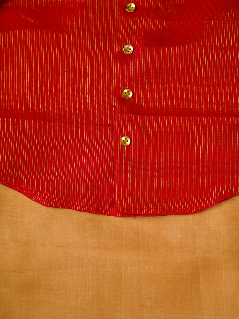 Classic Varnam Silk Dhoti Set – Mango Gold & Vermilion Red
