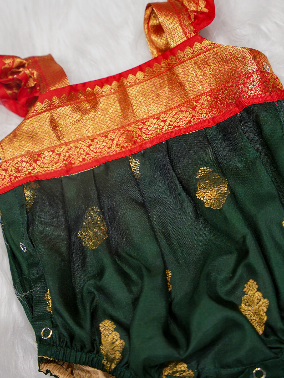 Bottle Green & Gold Kanchipuram Silk Romper Set