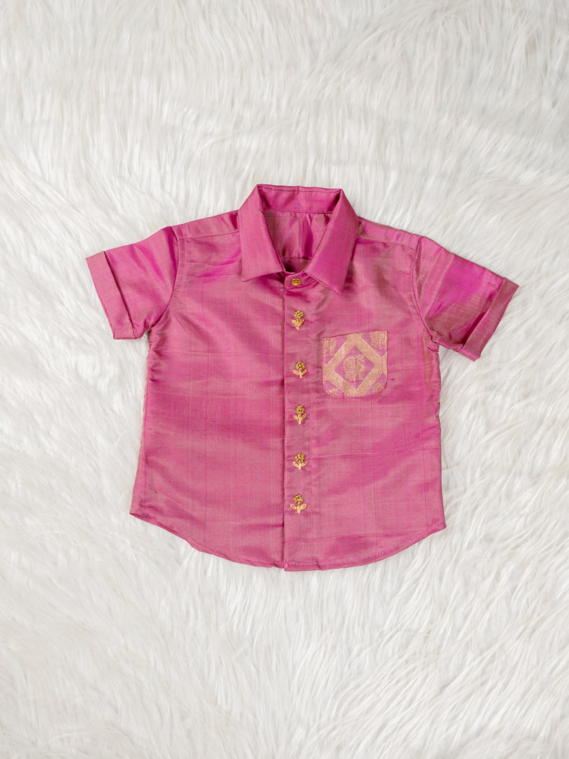 Royal Blush – Silk Dhoti Shirt Set for Boys
