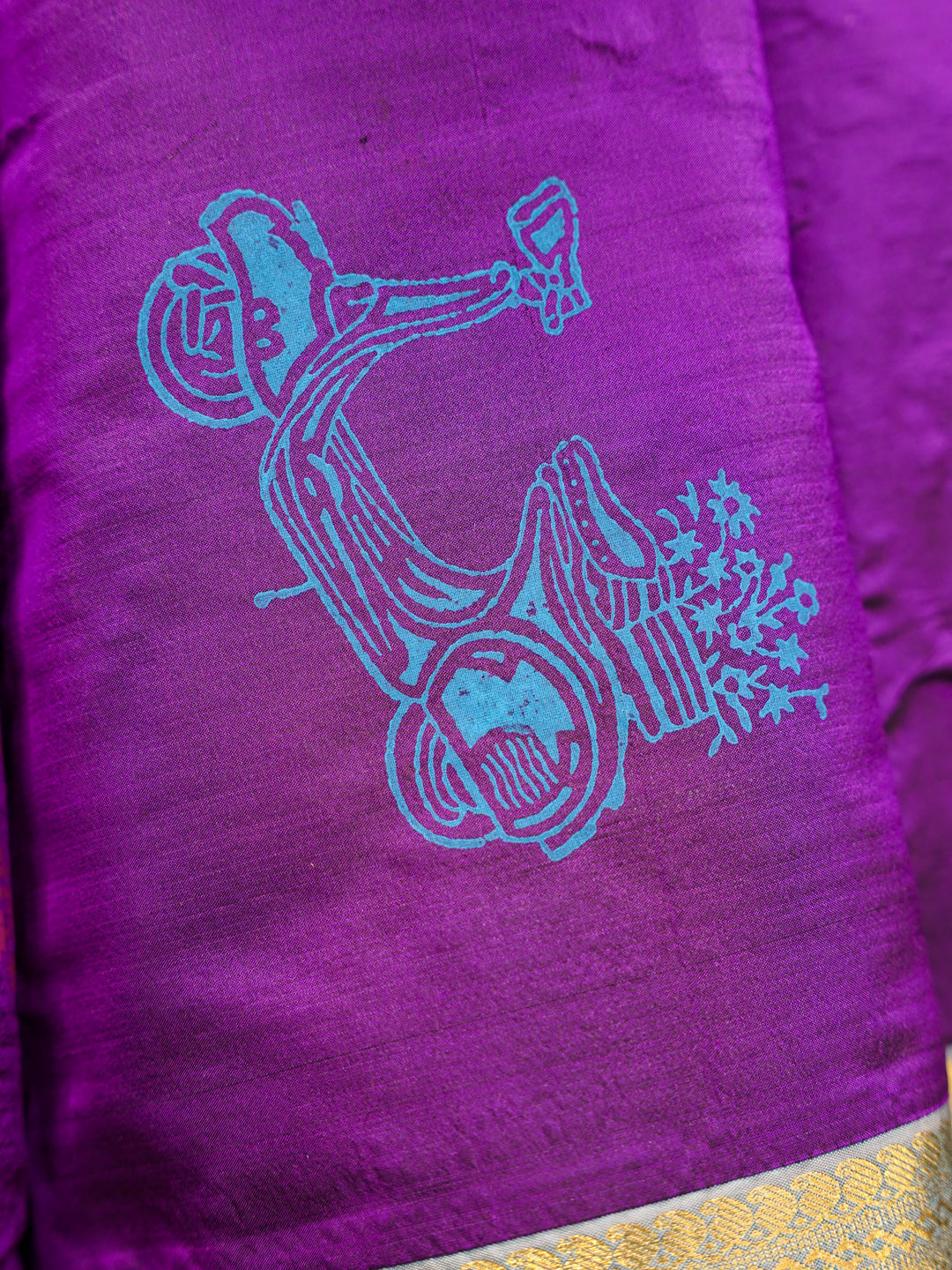 Royal Purple & Gold Kanchipuram Kids Gown with Pleated Cape