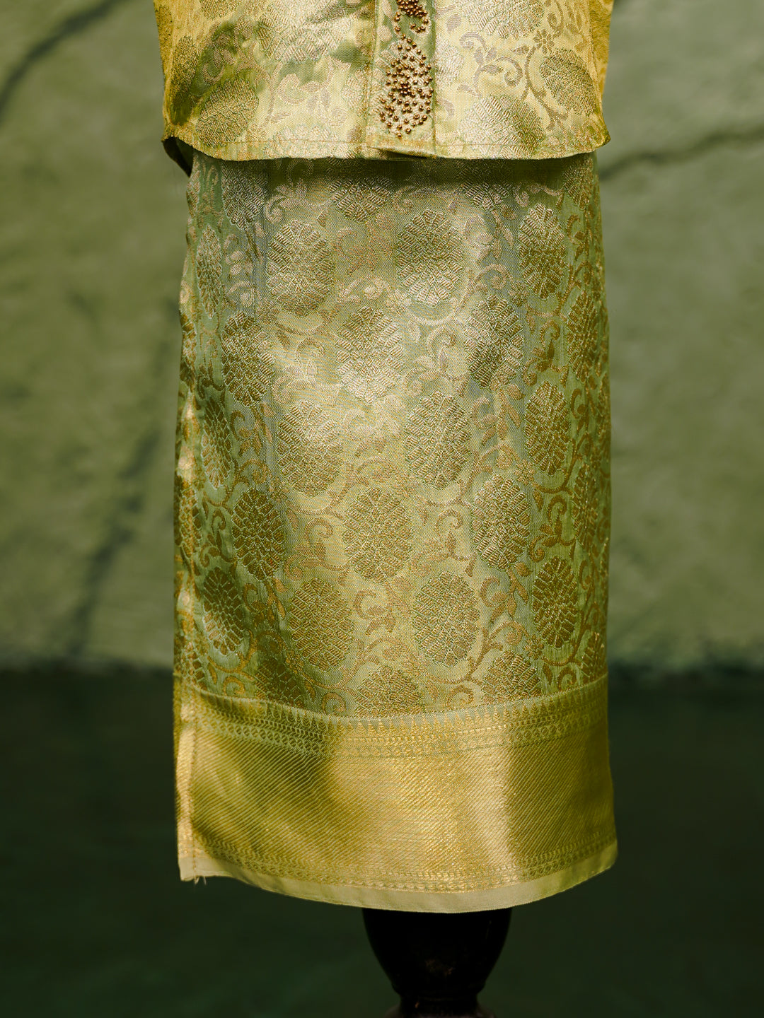 Pastel Green Kanchipuram Silk Shirt & Dhoti Set