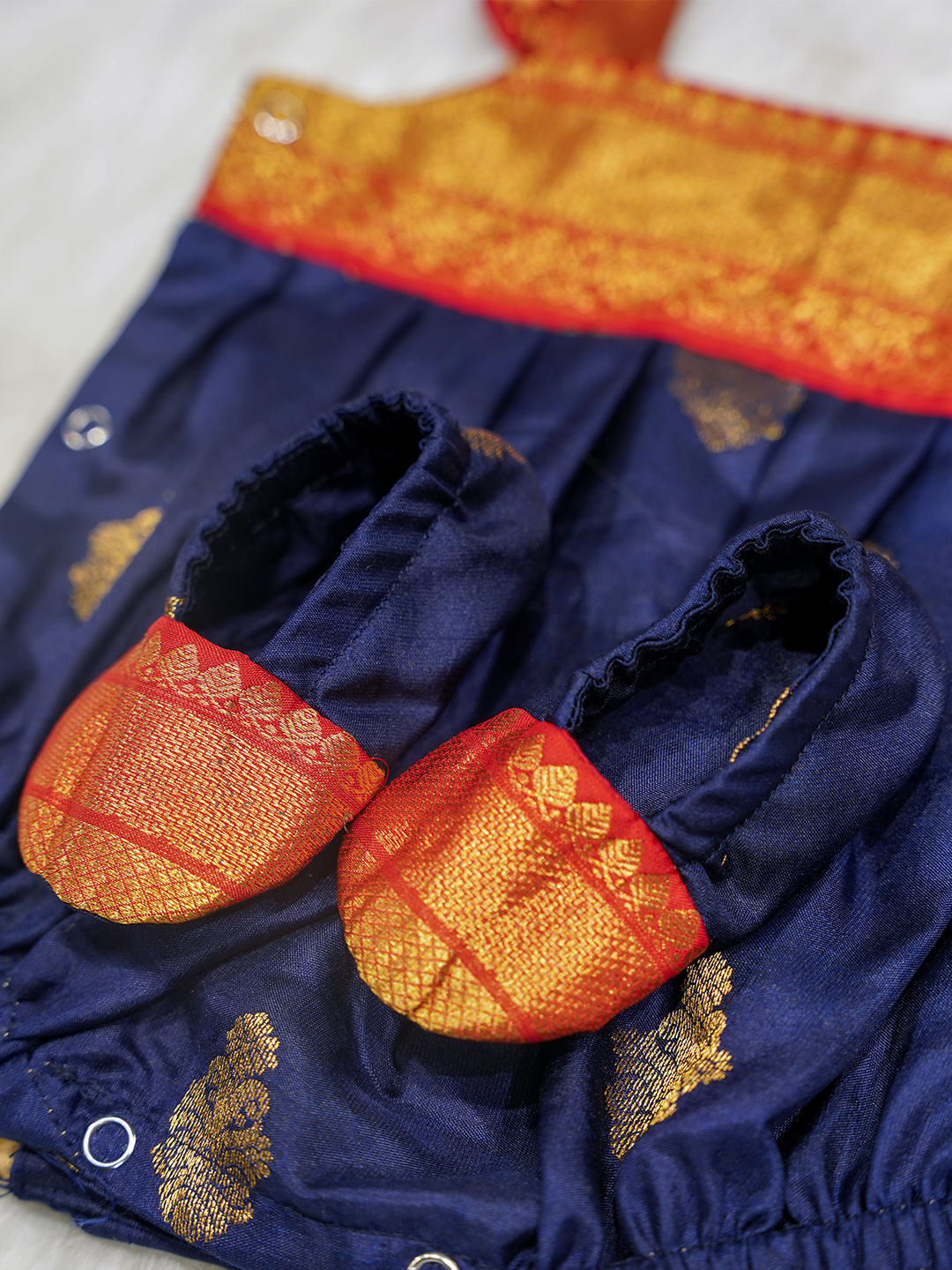 Navy Blue & Gold Kanchipuram Silk Romper Set