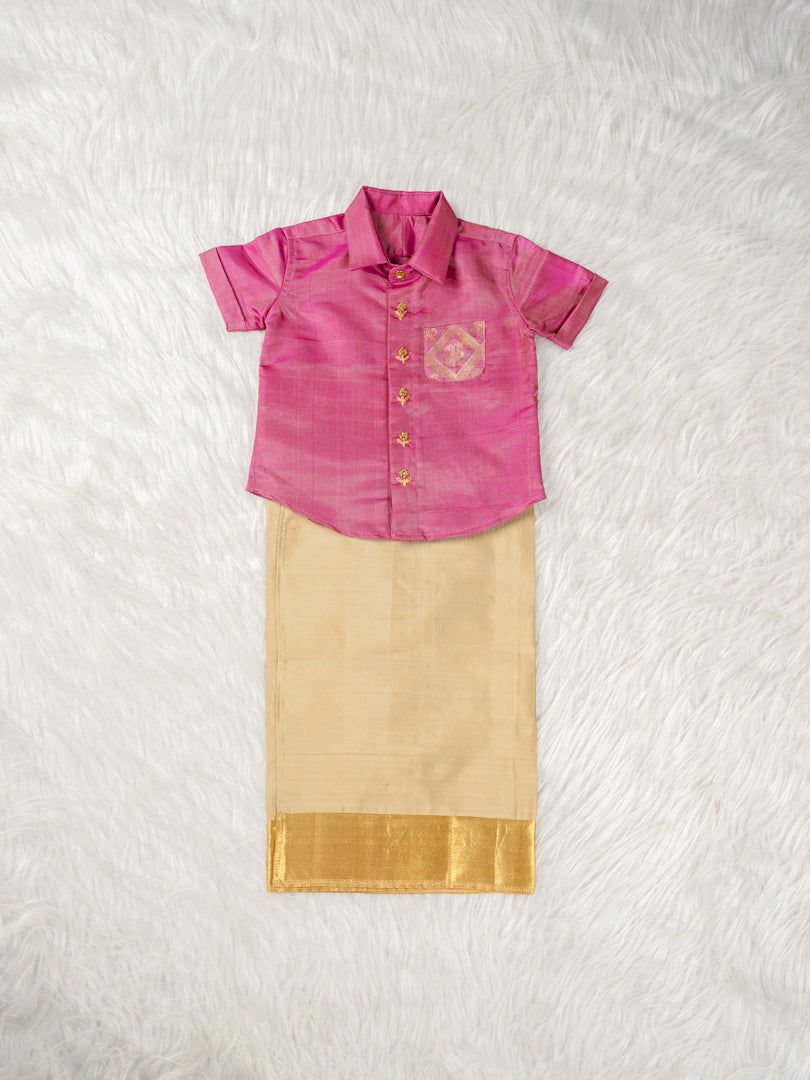 Royal Blush – Silk Dhoti Shirt Set for Boys