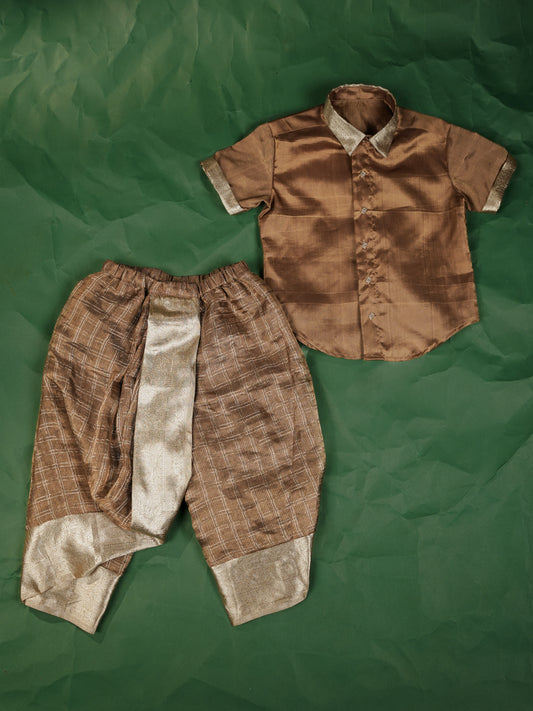 Saanjh – Bronze Silk Dhoti Shirt Set for Boys