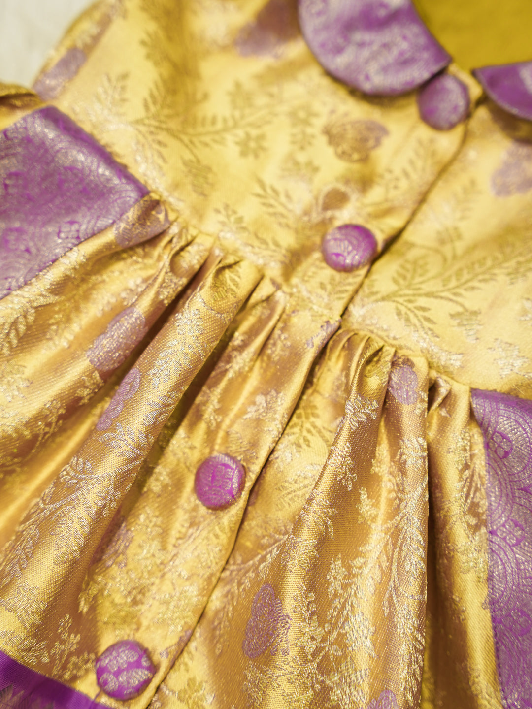 Yellow & Lavender Kids Silk Frock — Pure Kanchipuram Silk with Zari Border