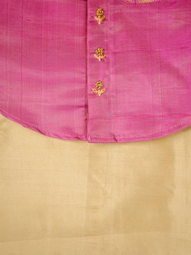 Royal Blush – Silk Dhoti Shirt Set for Boys