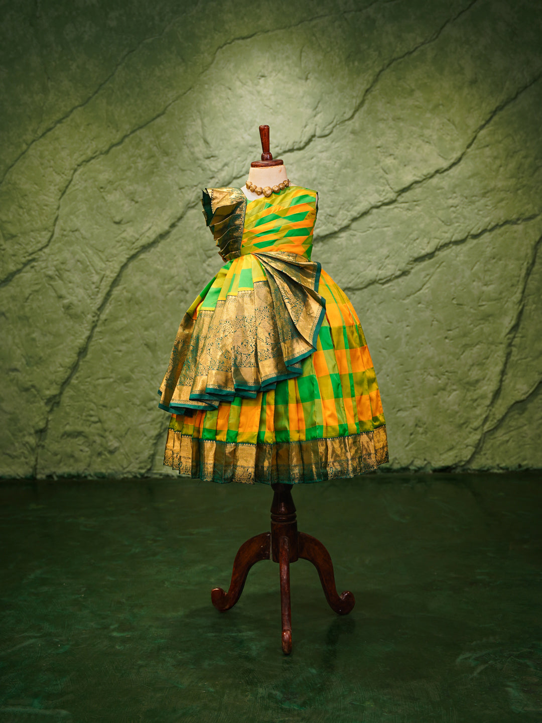 Vibrant Checks Kanchipuram Silk Pattu Pavadai with Designer Drape