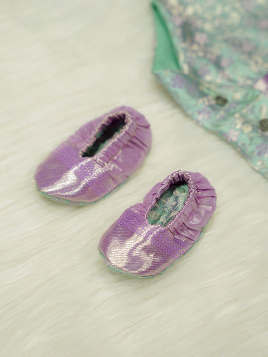 Mint Purple Brocade Baby Boy Romper