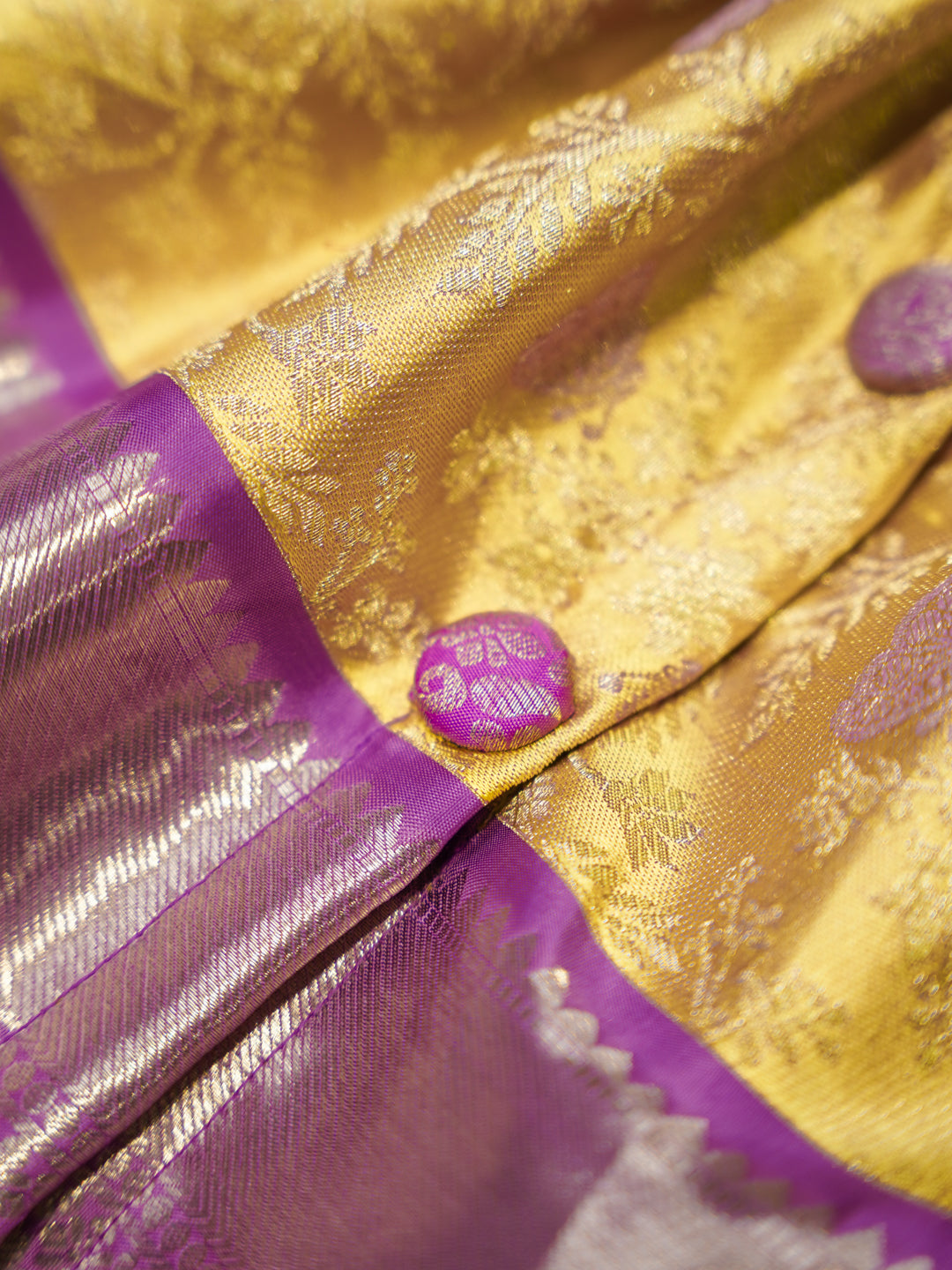 Yellow & Lavender Kids Silk Frock — Pure Kanchipuram Silk with Zari Border