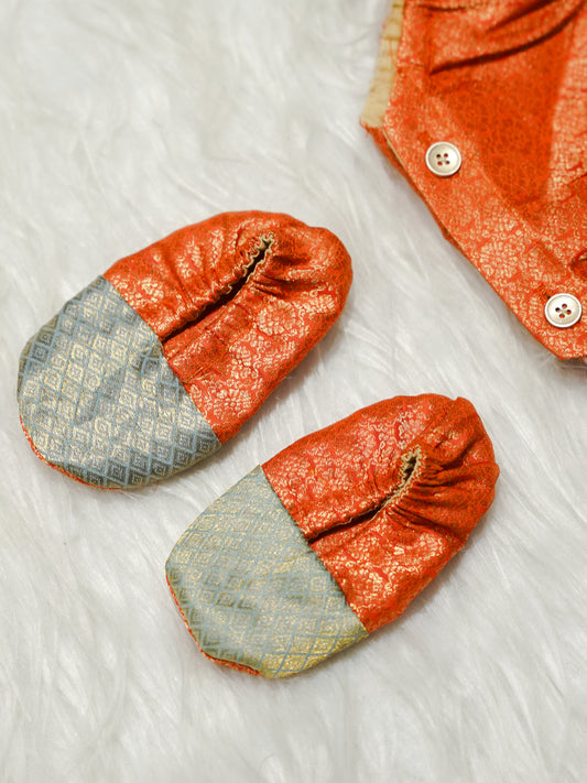 Silver Grey & Coral Orange Newborn Girl Romper