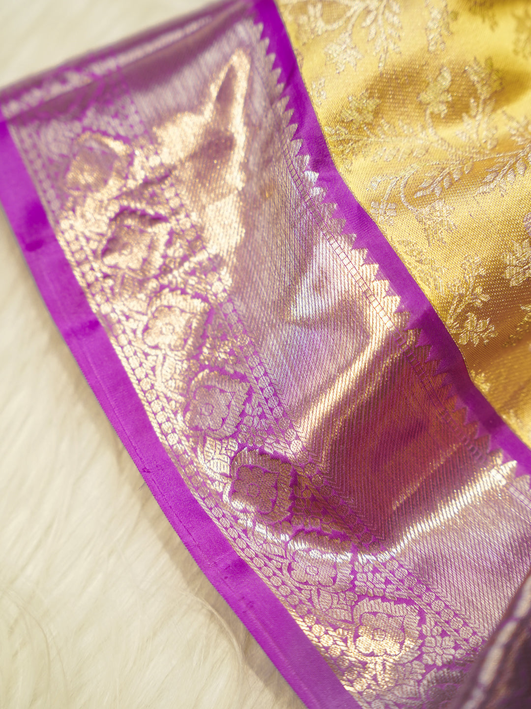 Yellow & Lavender Kids Silk Frock — Pure Kanchipuram Silk with Zari Border