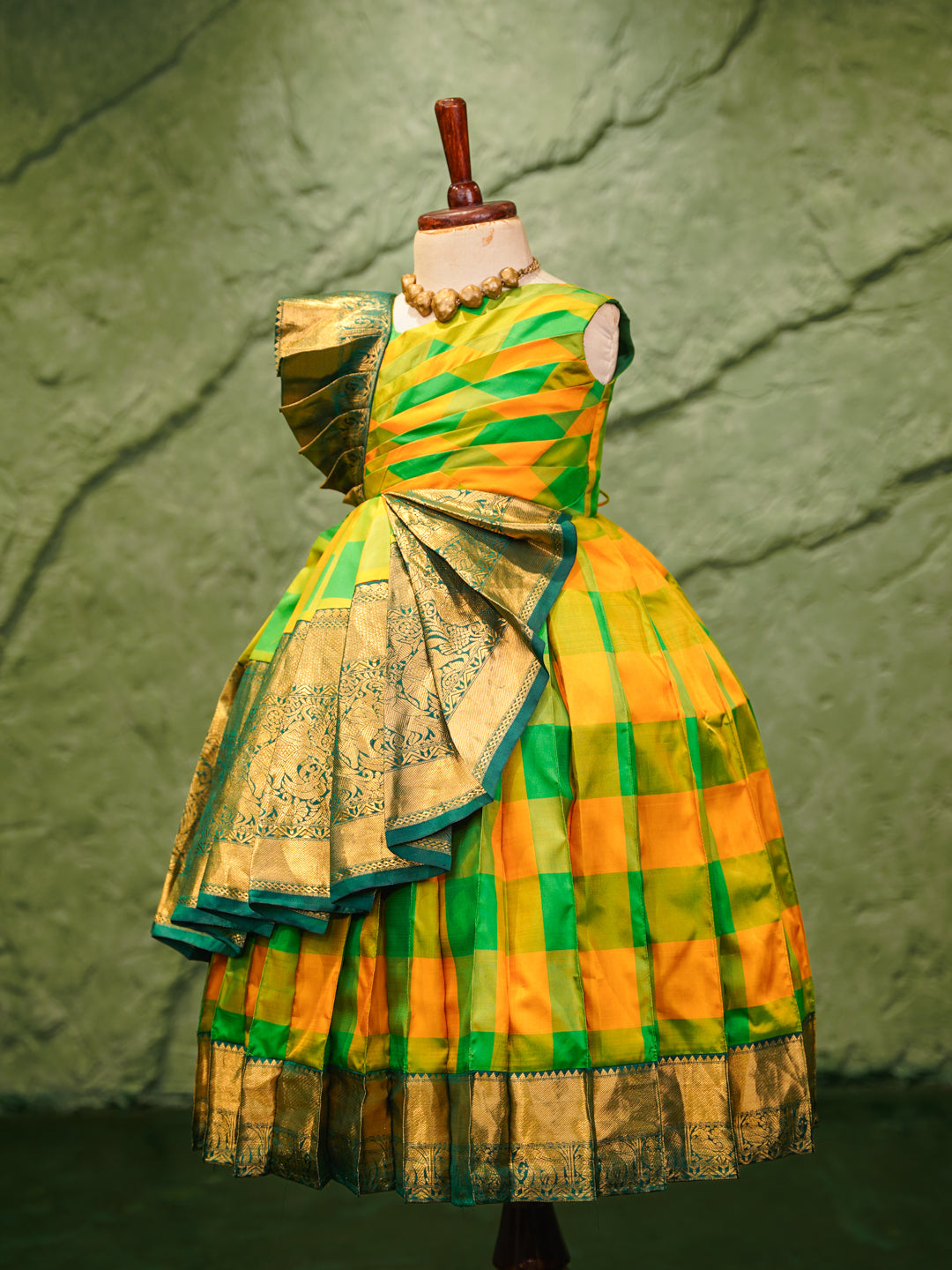 Vibrant Checks Kanchipuram Silk Pattu Pavadai with Designer Drape
