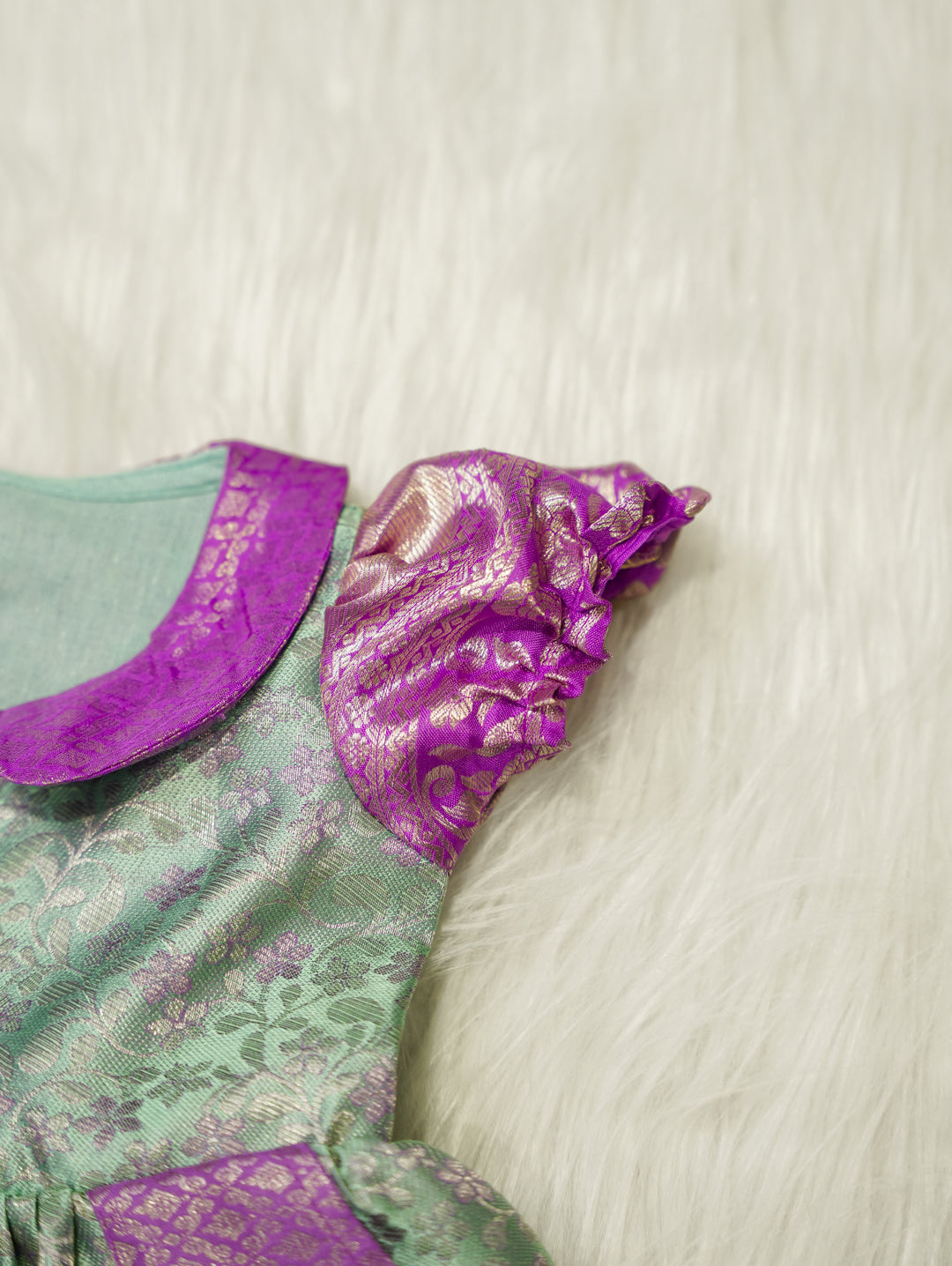 Mint Green & Lavender Baby Silk Frock — Pure Kanchipuram Silk (0–1 Year)