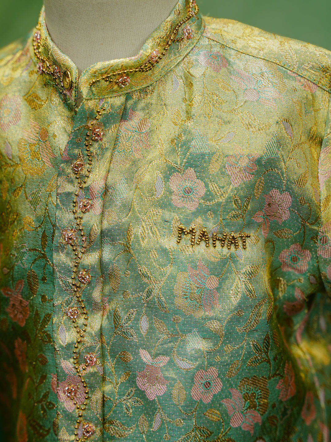 The "Little Lover Set" – Hand-Beaded Pure Kanchipuram Silk Vesti Shirt & Dhoti