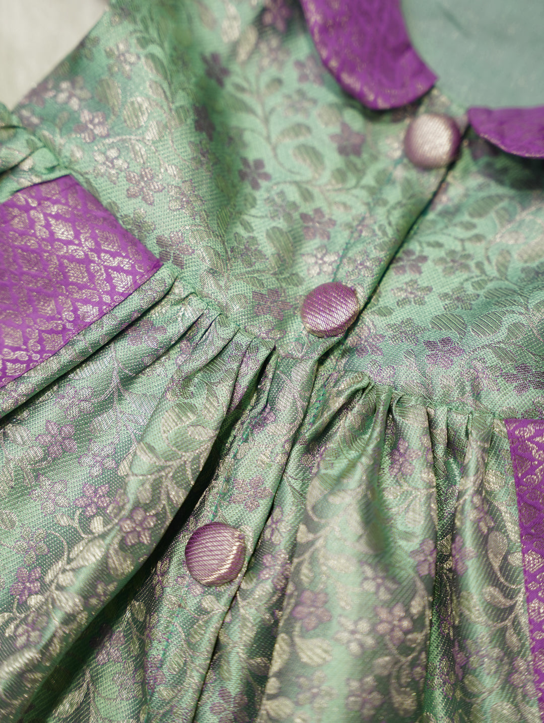 Mint Green & Lavender Baby Silk Frock — Pure Kanchipuram Silk (0–1 Year)