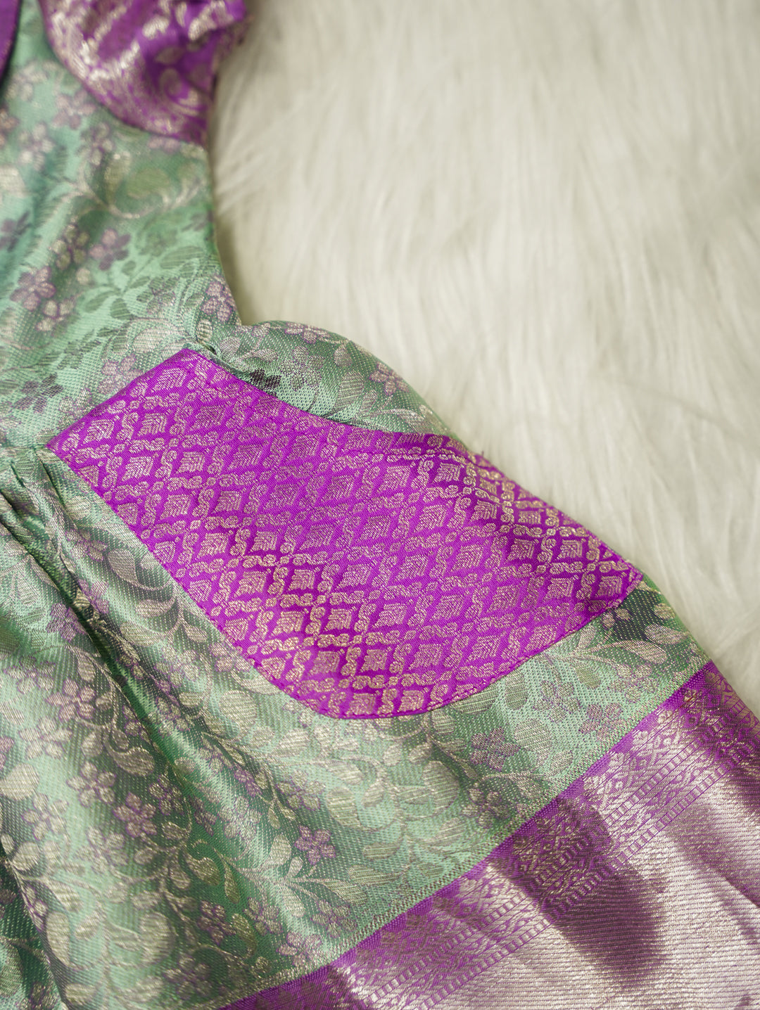 Mint Green & Lavender Baby Silk Frock — Pure Kanchipuram Silk (0–1 Year)