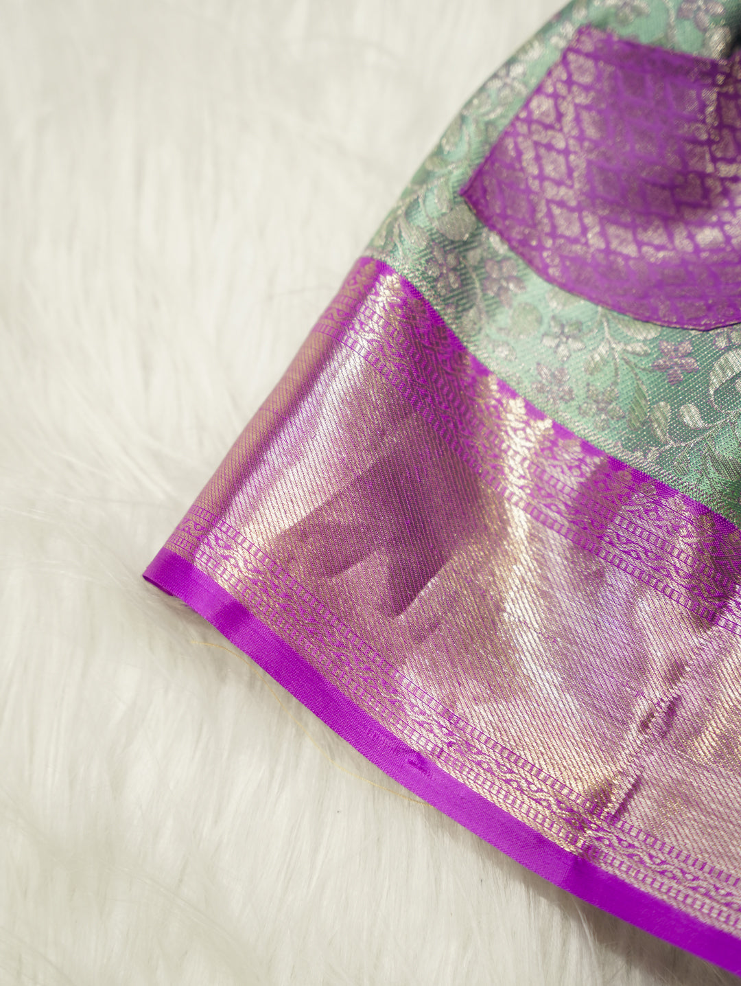 Mint Green & Lavender Baby Silk Frock — Pure Kanchipuram Silk (0–1 Year)