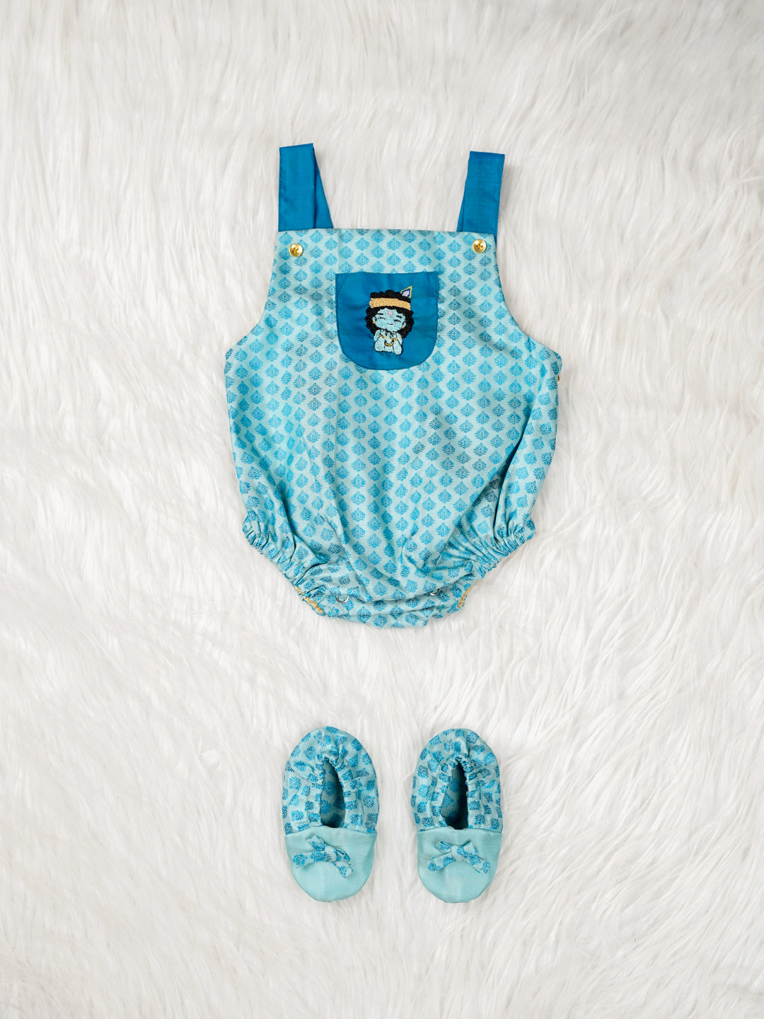 Krishna Kutty Sky Blue Silk Romper Set