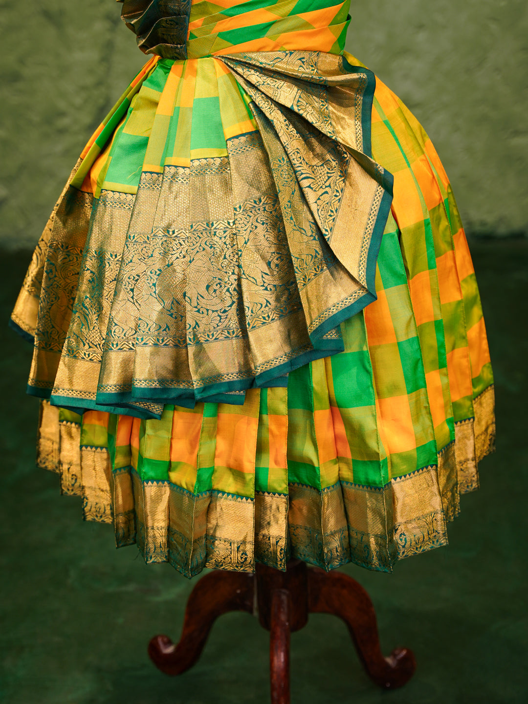 Vibrant Checks Kanchipuram Silk Pattu Pavadai with Designer Drape
