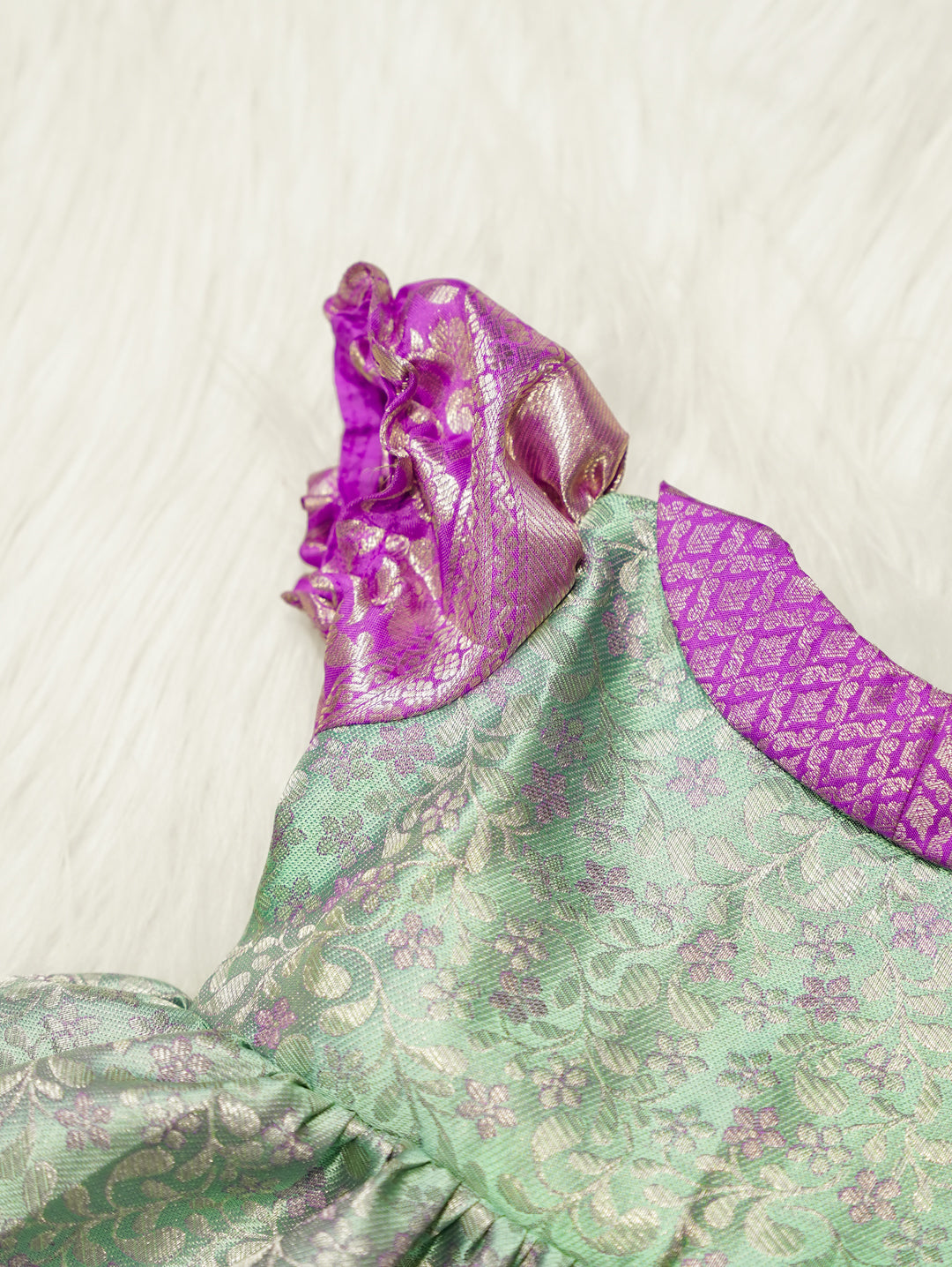 Mint Green & Lavender Baby Silk Frock — Pure Kanchipuram Silk (0–1 Year)