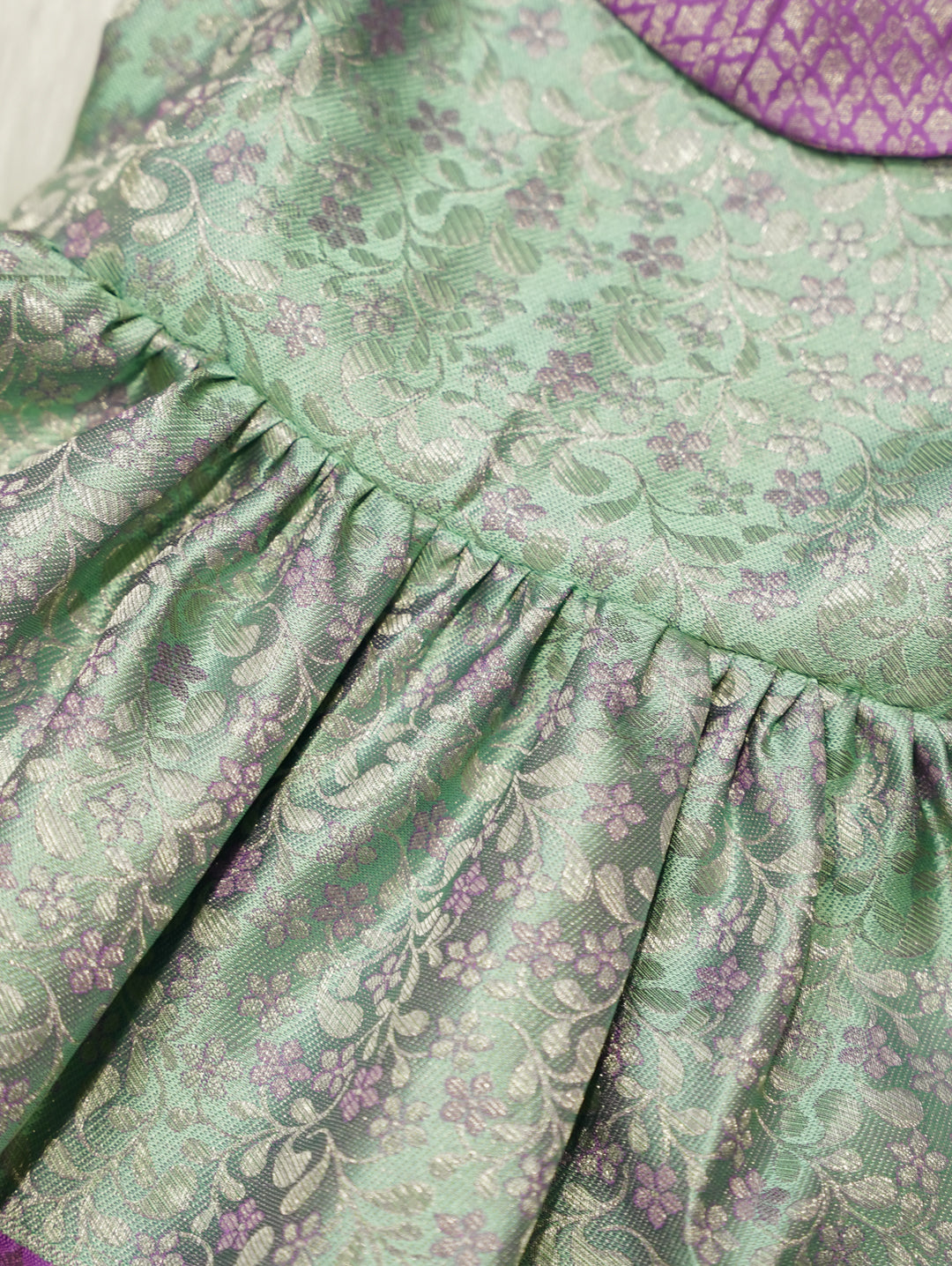 Mint Green & Lavender Baby Silk Frock — Pure Kanchipuram Silk (0–1 Year)