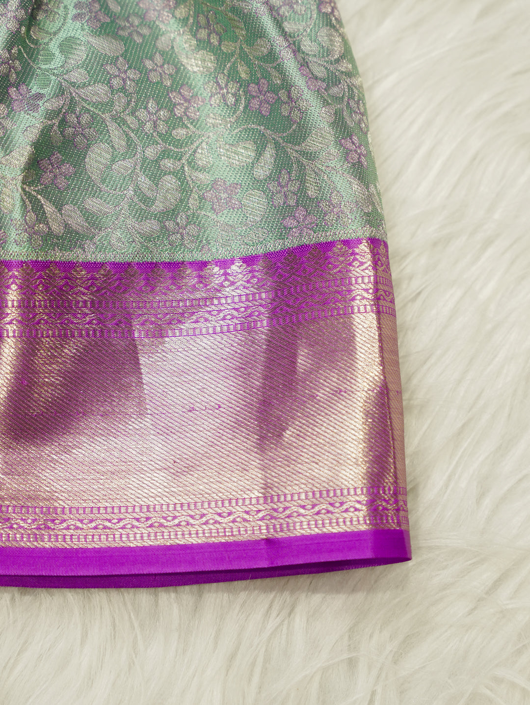 Mint Green & Lavender Baby Silk Frock — Pure Kanchipuram Silk (0–1 Year)
