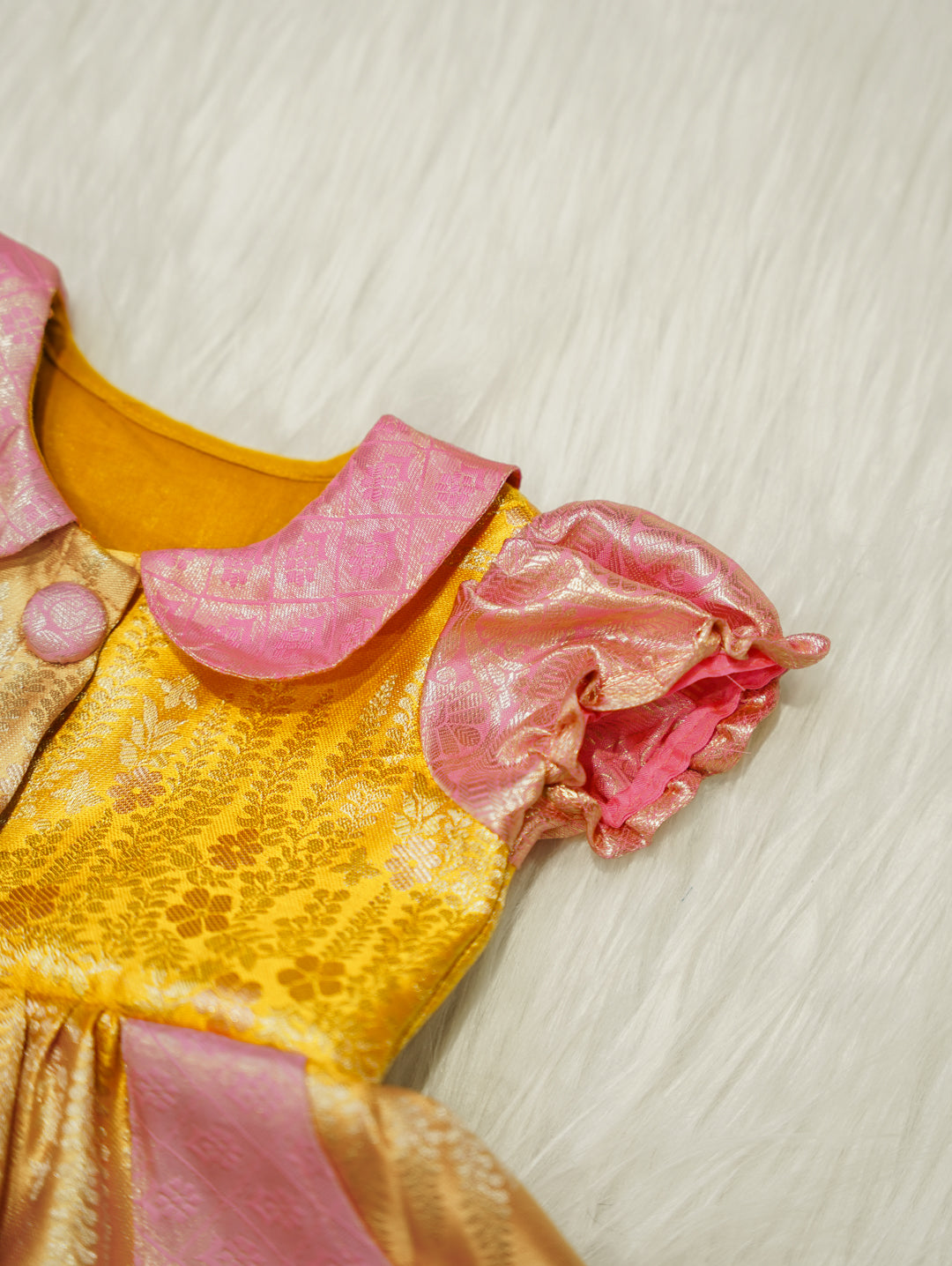 Gold & Pink Baby Silk Frock — Pure Kanchipuram Silk (0–1 Year)