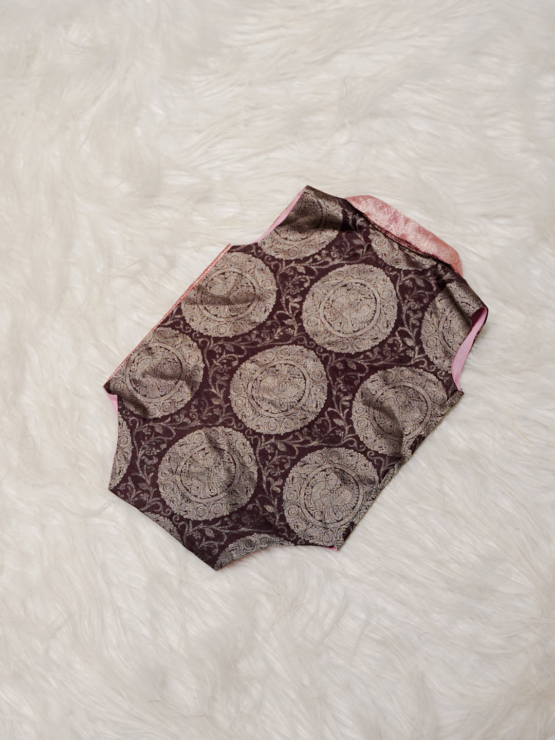 Pink Brown Boy Romper with Zari Panel