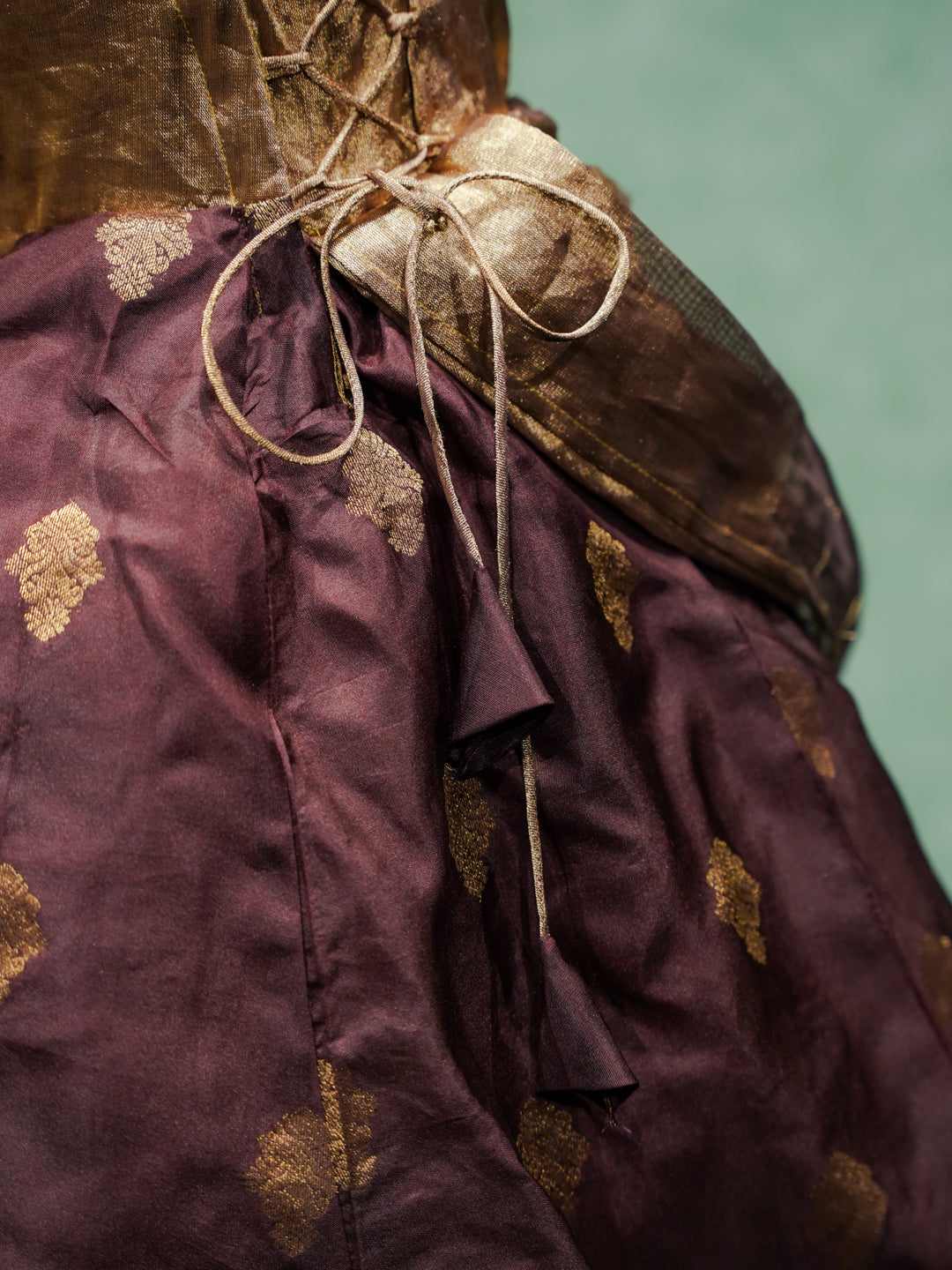 Rosette Embellished Plum Silk Party Gown