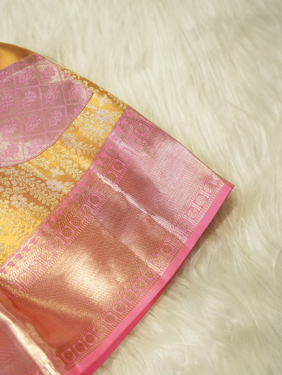 Gold & Pink Baby Silk Frock — Pure Kanchipuram Silk (0–1 Year)