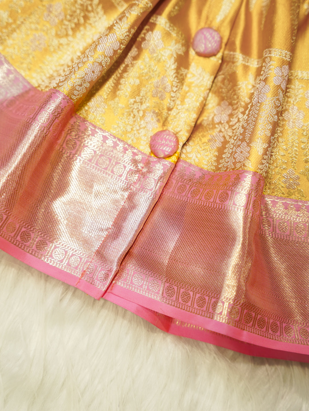 Gold & Pink Baby Silk Frock — Pure Kanchipuram Silk (0–1 Year)