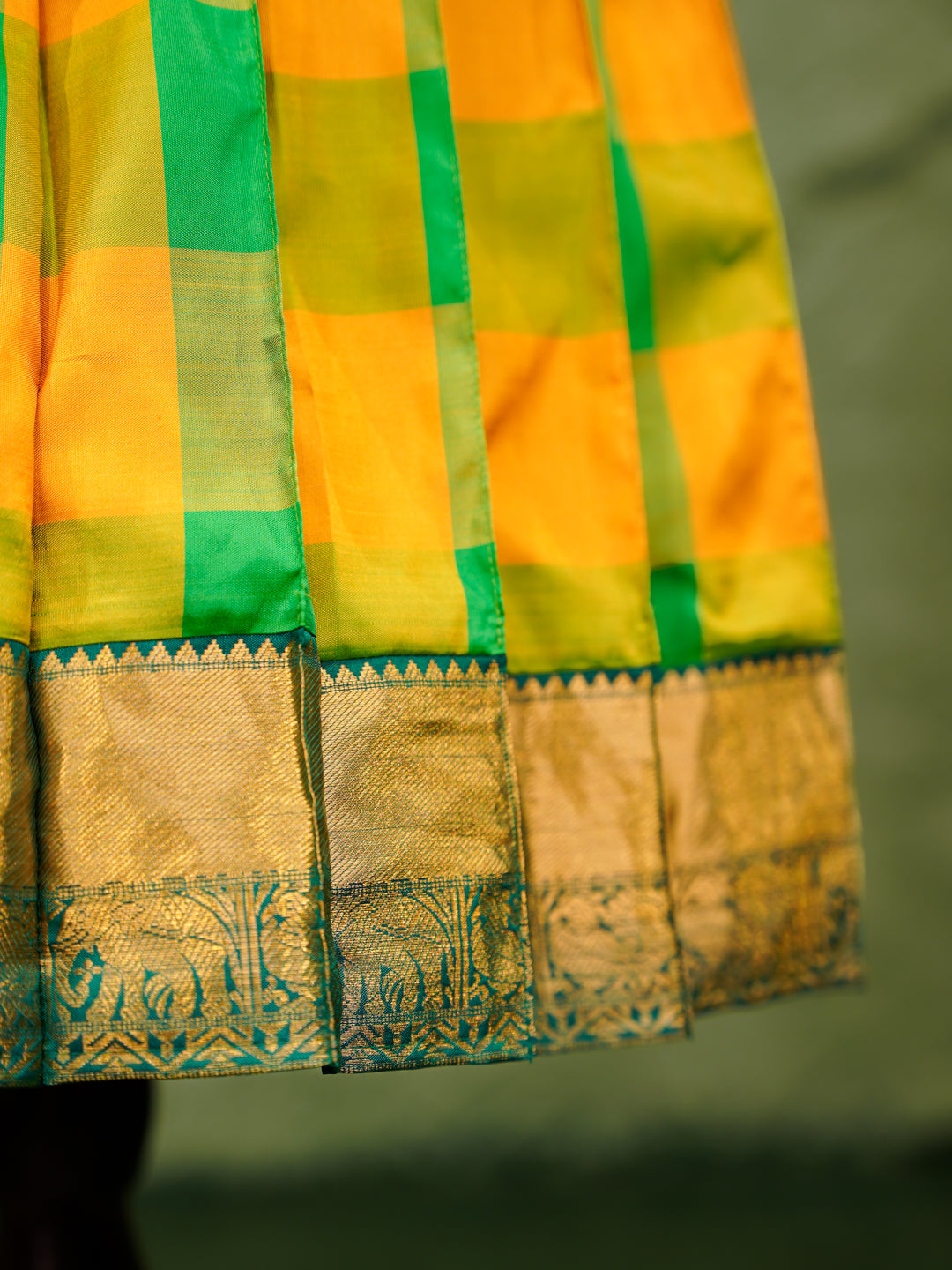 Vibrant Checks Kanchipuram Silk Pattu Pavadai with Designer Drape