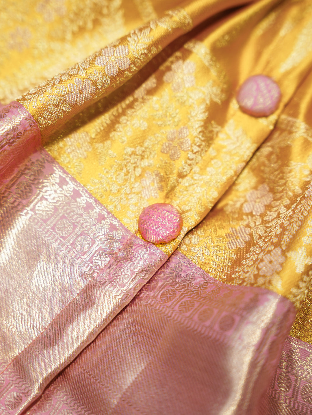 Gold & Pink Baby Silk Frock — Pure Kanchipuram Silk (0–1 Year)