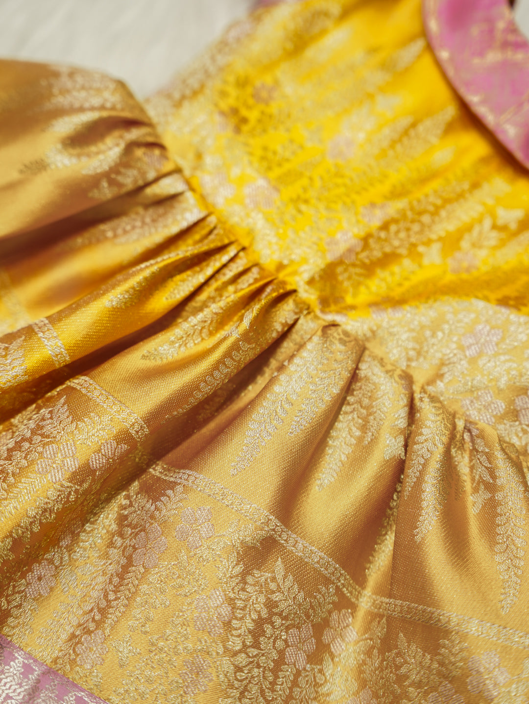 Gold & Pink Baby Silk Frock — Pure Kanchipuram Silk (0–1 Year)