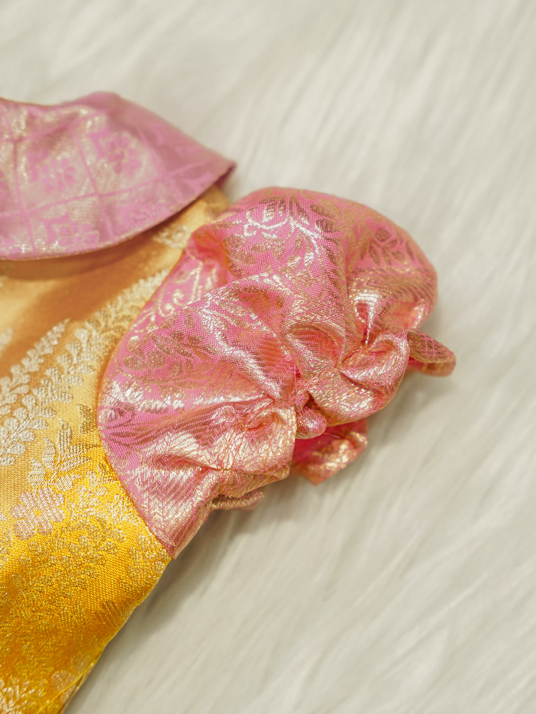 Gold & Pink Baby Silk Frock — Pure Kanchipuram Silk (0–1 Year)