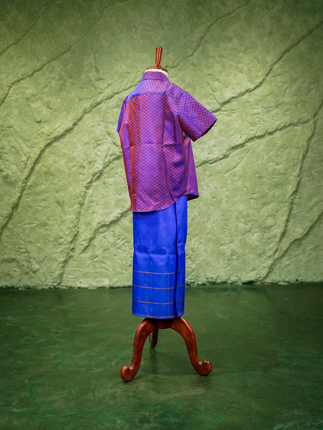 Purple & Blue Kids Vesti & Shirt Set — Pure Kanchipuram Silk