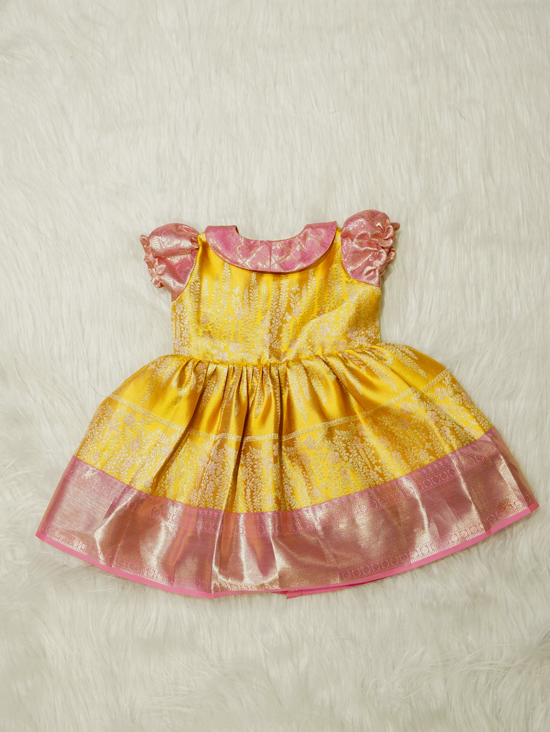 Gold & Pink Baby Silk Frock — Pure Kanchipuram Silk (0–1 Year)