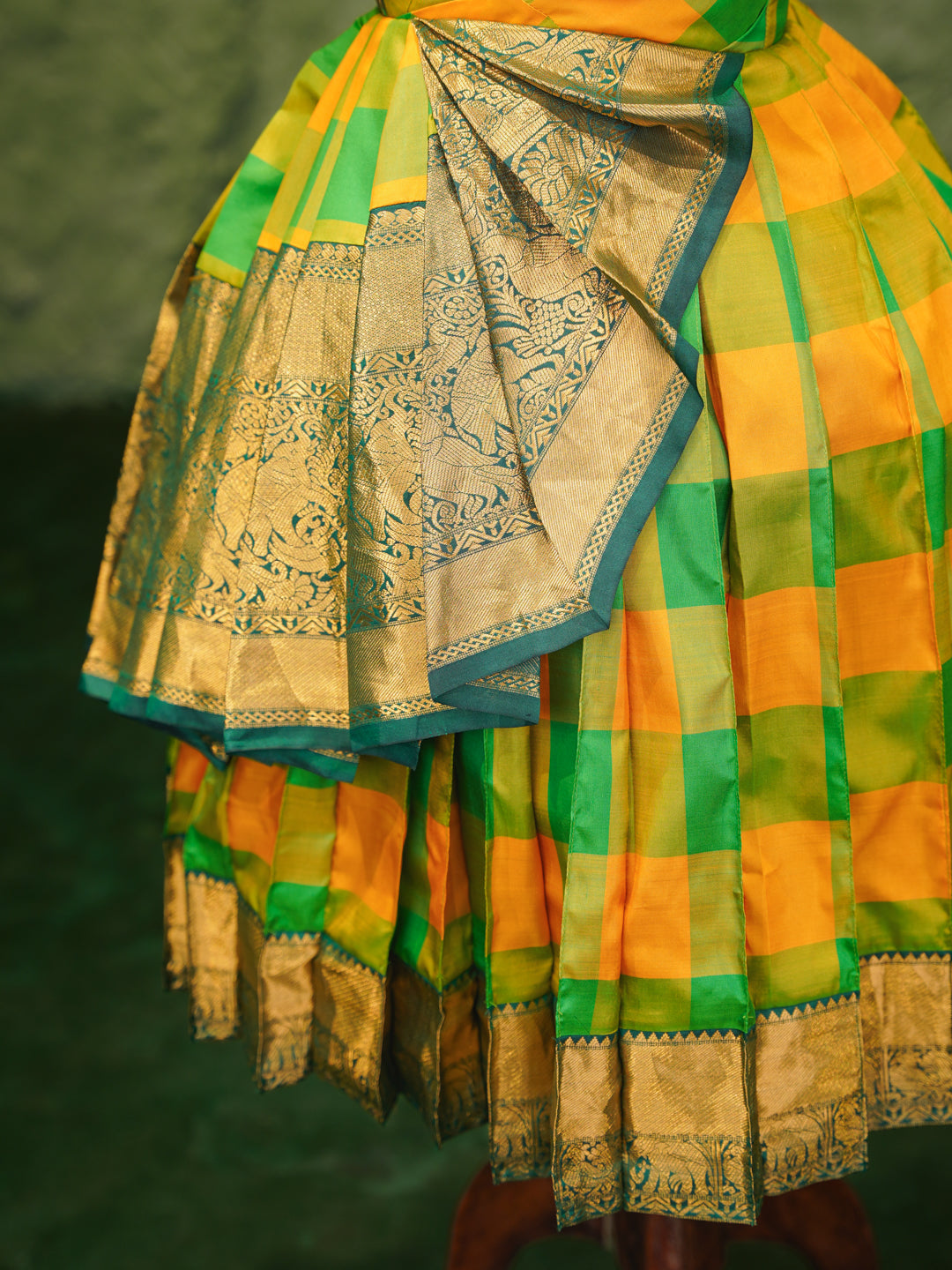 Vibrant Checks Kanchipuram Silk Pattu Pavadai with Designer Drape