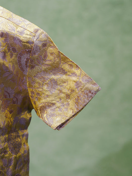 Gold Boys Silk Shirt and Dhoti Set with Zari Weave