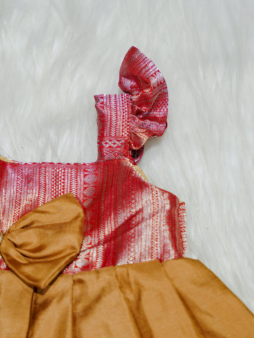 Gold & Red Kanchipuram Silk Baby Gown