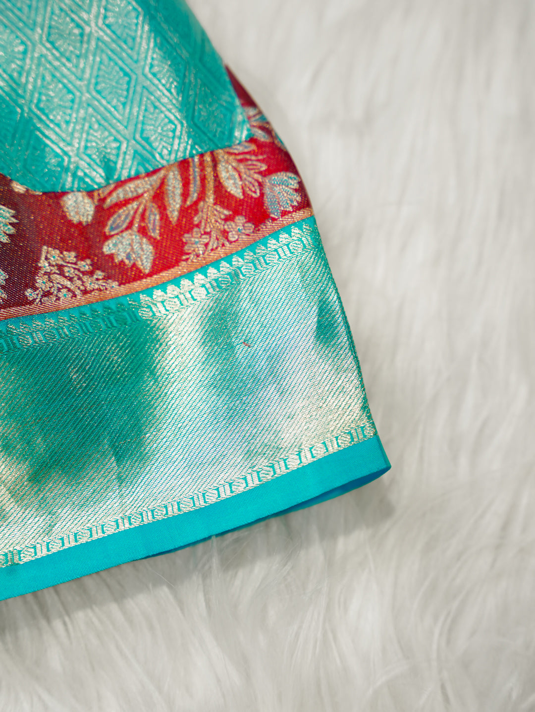 Red & Teal Baby Silk Frock — Pure Kanchipuram Silk (0–1 Year)
