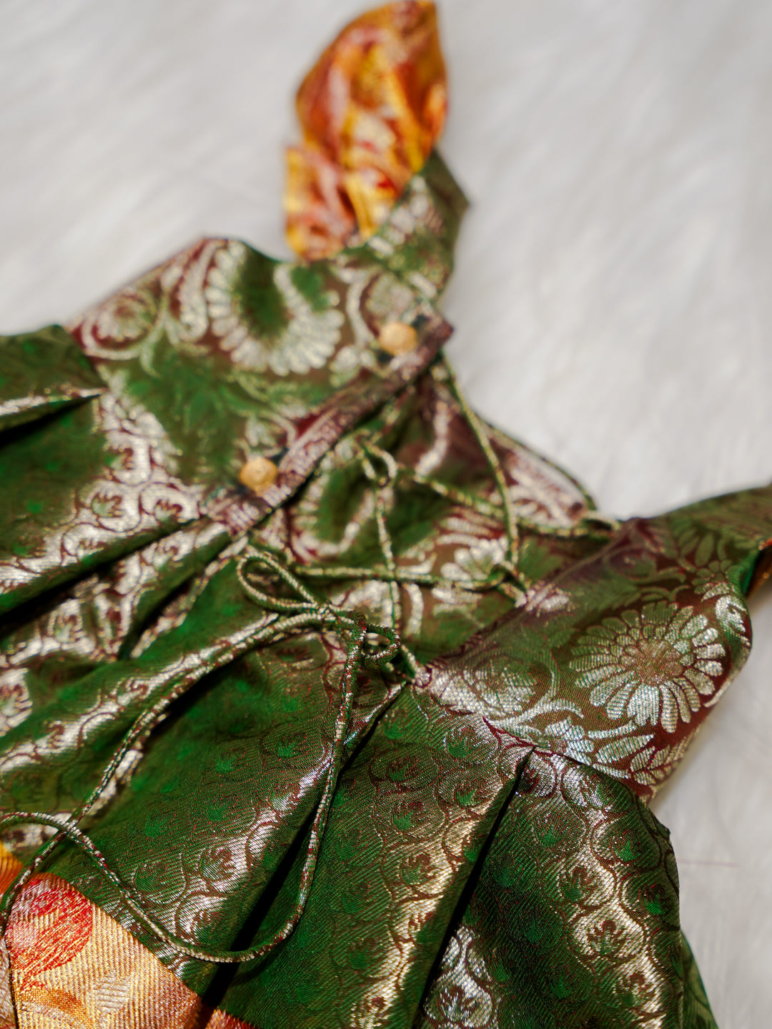 Olive Green Newborn Girl Gown with Zari Border