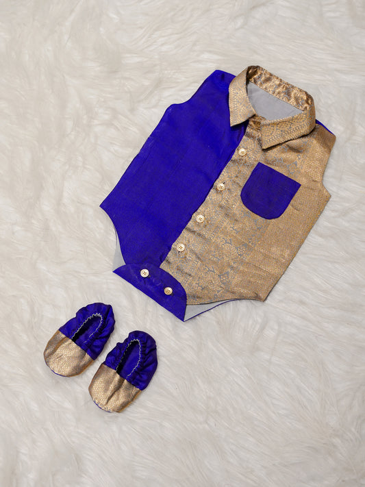 Blue Gold Boy Romper with Contrast Panel